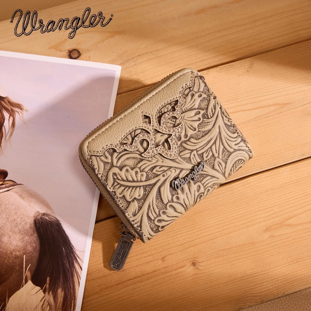 Wrangler Tooled Zip-Around Wallet Khaki - Picture 1 of 6